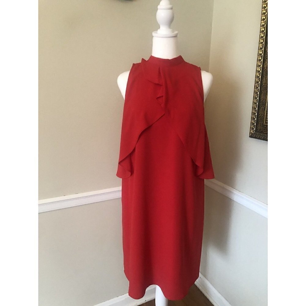 NWT Apt 9 Womens Size M Red Shift Dress Sleeveless Ruffle Trim